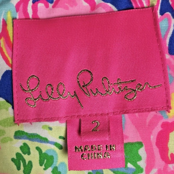 Lilly Pulitzer Shift Dress Pink Blue Floral Short Sleeve Crew Neck Knee Length 2 - Picture 16 of 16